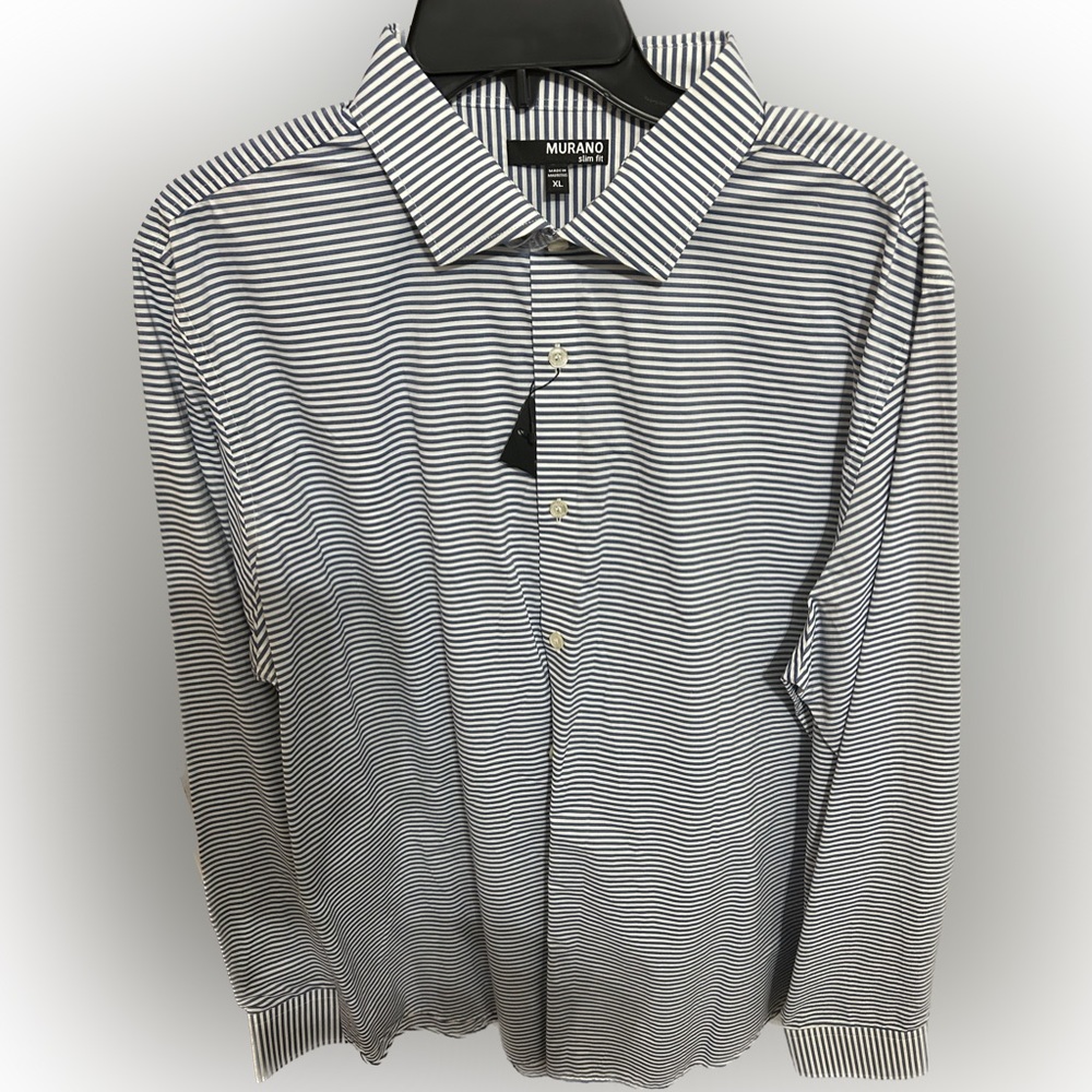 NEW WITH TAGS!!!! MEN’S XL MURANO SHIRT. DENIM AND WHITE STRIPE.